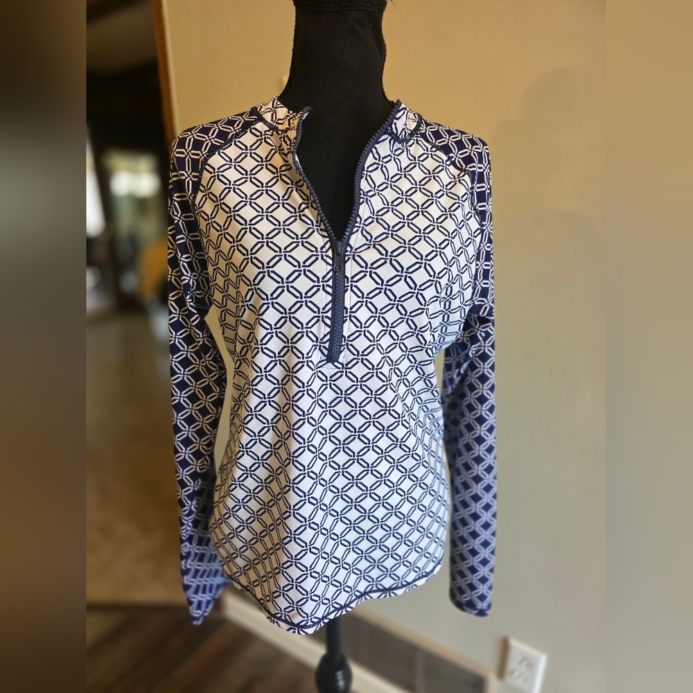 Aqua Et Sol Geometric Print Half-Zip Pullover - Navy & White